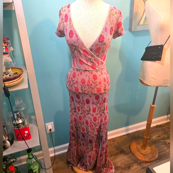 Anthropologie CECILIA PRADO Posy Floral Metallic Knit Maxi Dress - Picture 1 of 7